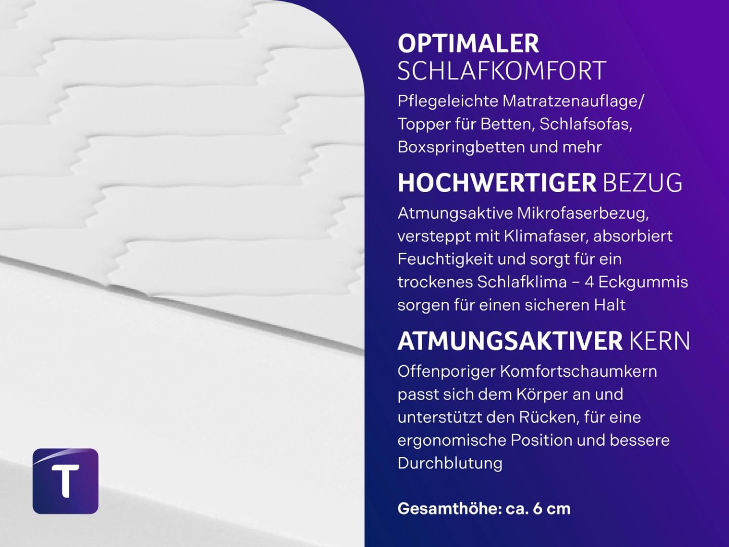 “Matratzentopper 90x200 cm – Orthopädisch & Komfortschaum, Weiß”