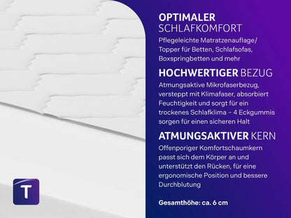 “Matratzentopper 90x200 cm – Orthopädisch & Komfortschaum, Weiß”